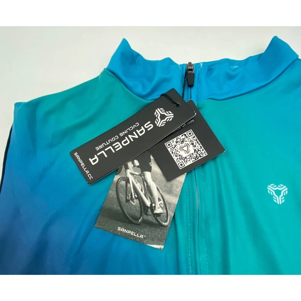 Sanpella Cycling Couture Women Small Blue Teal Ombre Sleeveless Wind Vest Gilet